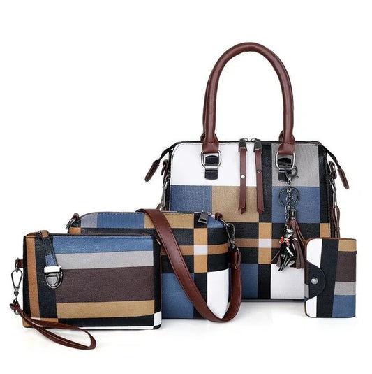 Plaid Tassel Handbag Set – 4-Piece Designer Travel Tote