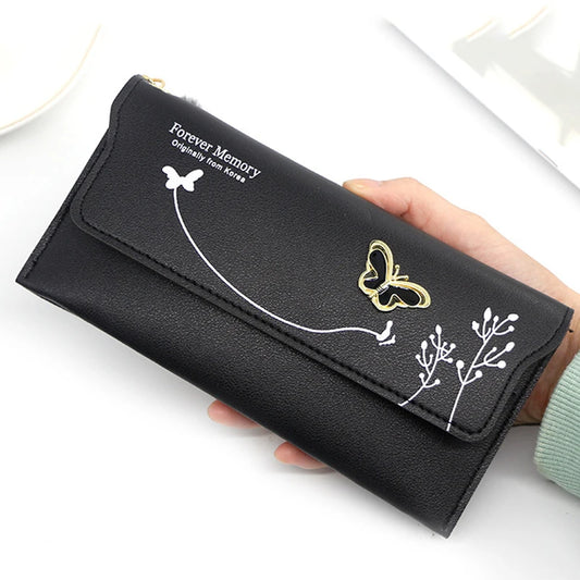 Butterfly PU Leather Wallet – Women’s Designer Clutch with Card & Phone Pocket