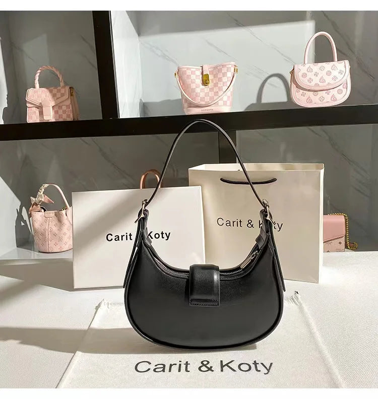 Textured Leather Moon Bag – High-Quality Fashion Shoulder & Underarm Purse for Women