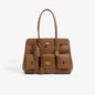 Black Genuine Leather Lock Tote – Trendy Winged Shoulder Bag for Women’s Daily Commute