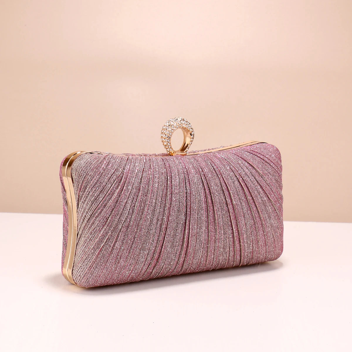 Valentine’s Diamond Ring Clutch – Ruched Evening Bag with Chain for Prom & Dinner