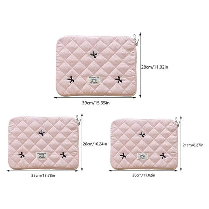 Quilted Fluffy Laptop Sleeve – Diamond Lattice Tablet Bag with Bow Print