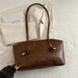 Y2K Solid Leather Tote – Large Capacity Work Shoulder Bag for Women