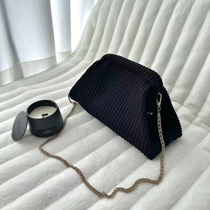 Chic Corduroy Evening Clutch – Large Fashion Shoulder Bag with Chain Strap