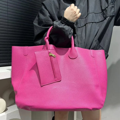 Oversized Vegan Leather Handbag – Simple, Versatile & Large-Capacity Shopping Tote for Women