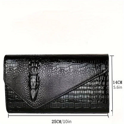 Crocodile Print Clutch – Stylish Large-Capacity Crossbody Bag for Women