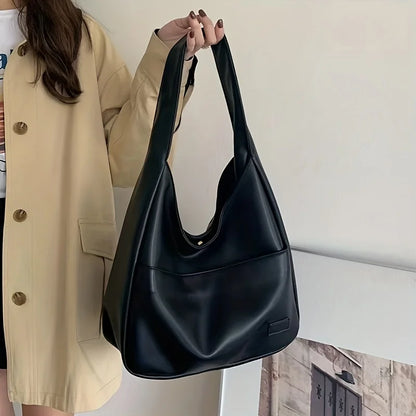 Women Hobo Bag Simple PU Leather Solid Shoulder Bag