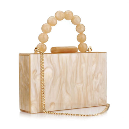 Luxury Pearl Marble Crossbody – Dark Green Acrylic Evening Bag for Women