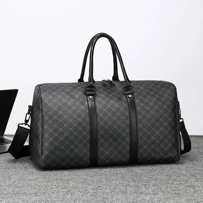 Men’s Black Travel Bag – Large Capacity Printed Shoulder & Luggage Handbag for Business Trips
