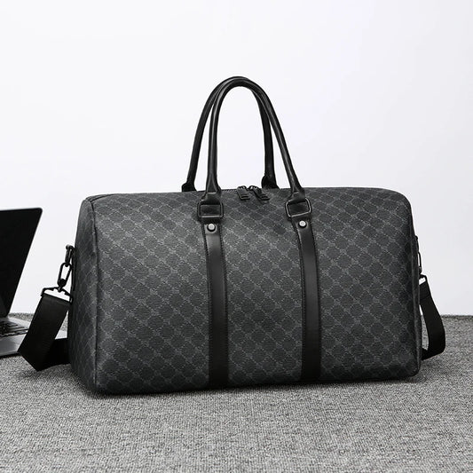 Men’s Black Travel Bag – Large Capacity Printed Shoulder & Luggage Handbag for Business Trips