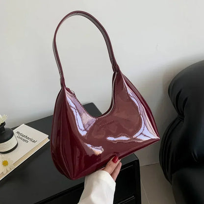 Trendy Patent Leather Shoulder Bag – Designer Underarm Tote for Women