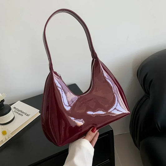 Trendy Patent Leather Shoulder Bag – Designer Underarm Tote for Women