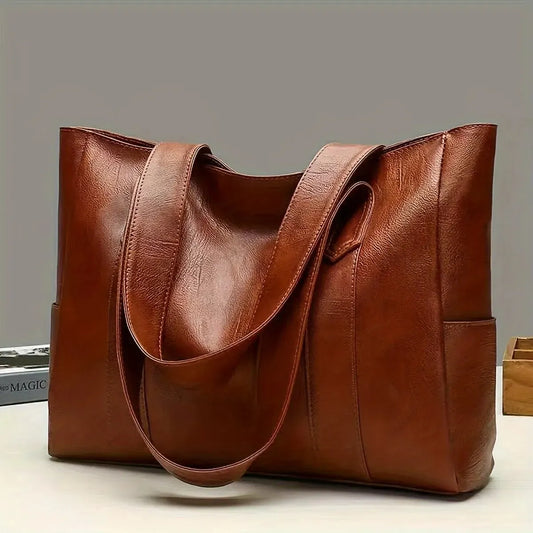 Vintage Vegan Tote Bag – Large Capacity Casual Shoulder Handbag for Women’s Commute