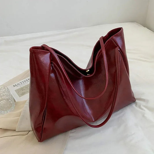 Fashion PU Leather Tote – Soft Large-Capacity Underarm & Crossbody Bucket Bag for Women