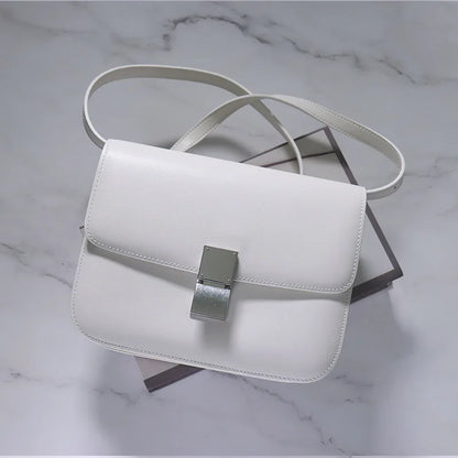 Genuine Leather Tofu Bag – Luxury Purple Shoulder & Crossbody Handbag for Women