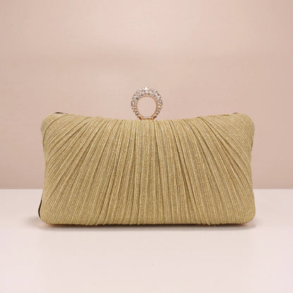 Valentine’s Diamond Ring Clutch – Ruched Evening Bag with Chain for Prom & Dinner
