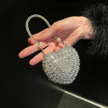 Luxury Bling Heart Clutch – Rhinestone Evening Bag with Chain for Women