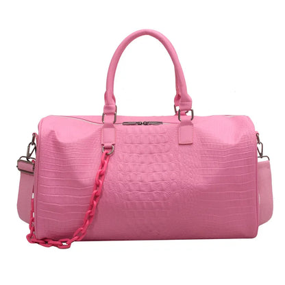 Waterproof  Leather Travel Duffel – Large Capacity Candy Color Shoulder & Gym Bag for Women