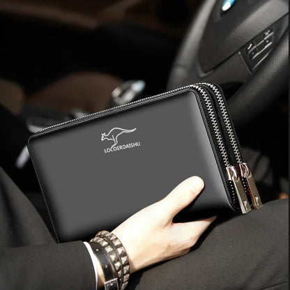 Men’s Leather Business Wallet – Double Zipper Clutch with Large Capacity