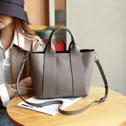 Genuine Leather Commuter Tote – Luxury Designer Shoulder & Crossbody Handbag for Women