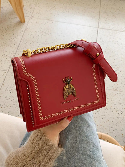 Trendy Flap Square Bag – Women’s Faux Leather Crossbody with Chain Detail