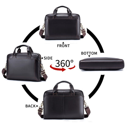 Men’s Top-Grain Leather Briefcase – Cowhide Laptop & Crossbody Office Bag