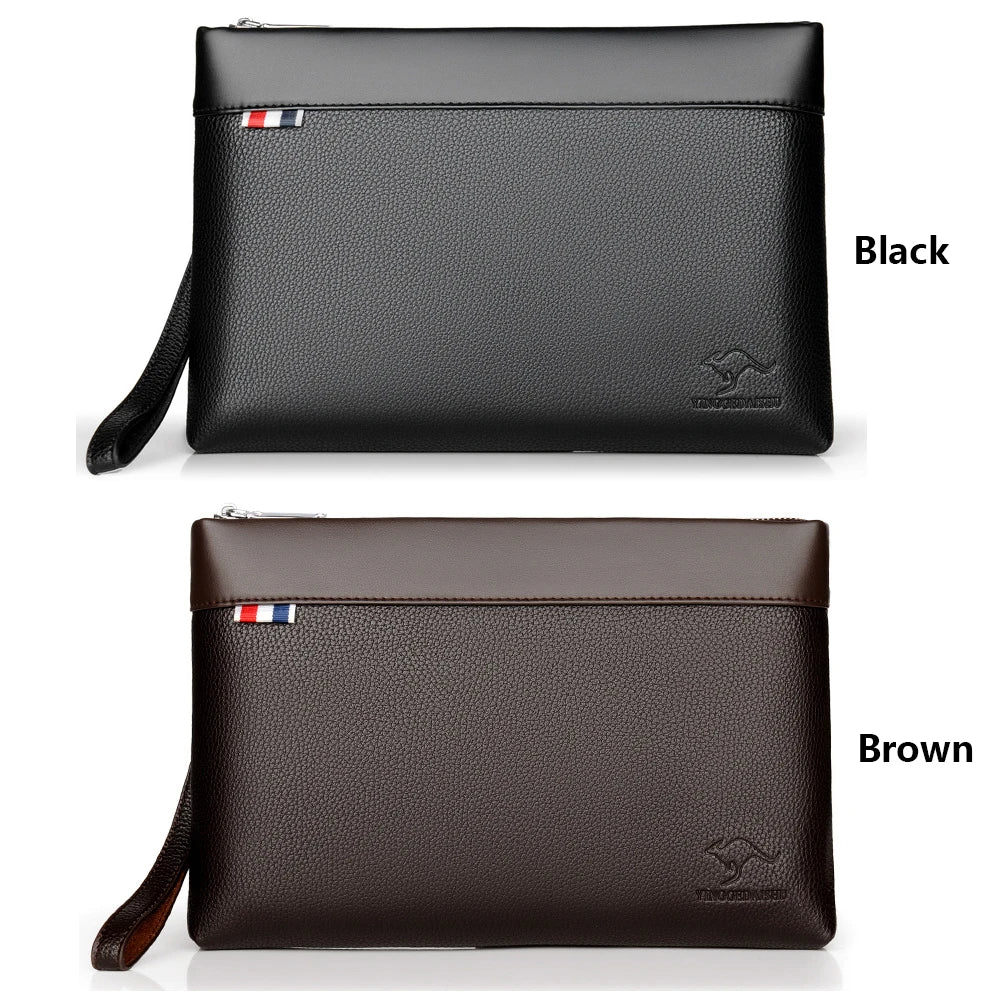Men’s Designer Leather Clutch – Large Capacity Phone & Wallet Pouch