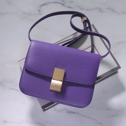 Genuine Leather Tofu Bag – Luxury Purple Shoulder & Crossbody Handbag for Women
