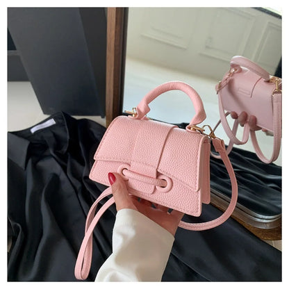 Solid Color Leather Bag – Stylish Hand-Carry & Messenger Mini Bag