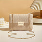 Woven Straw Shoulder Bag – Handwoven Solid Color Crossbody Purse with Lock Closure