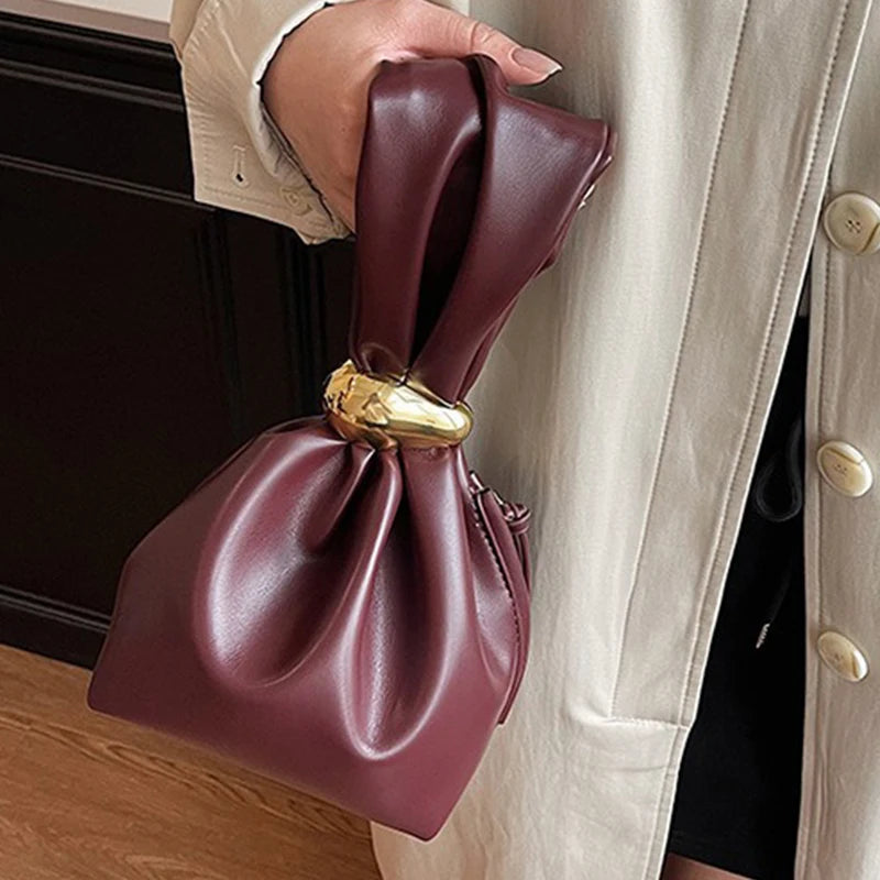 Leather Dumpling Bag – Retro Knotted Clutch & Wristlet for Women
