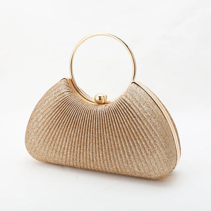 Silver Wrinkled Ring Clutch – Diamond-Studded Mini Evening Bag with Chain Strap