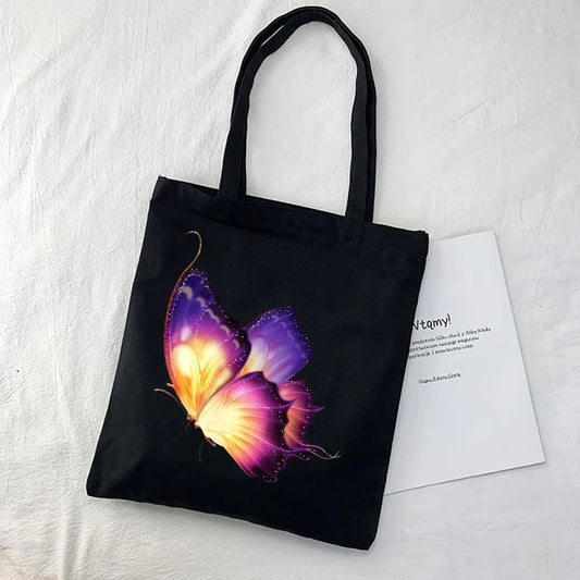 Butterfly Print Canvas Tote – Foldable, Reusable & Stylish