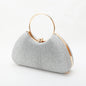 Silver Wrinkled Ring Clutch – Diamond-Studded Mini Evening Bag with Chain Strap