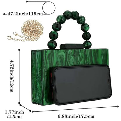 Luxury Pearl Marble Crossbody – Dark Green Acrylic Evening Bag for Women