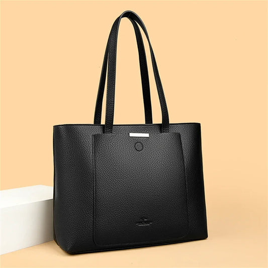 Luxury Leather Tote – Soft Designer Shoulder Bag for Women with Laptop Capacity