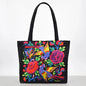 Ethnic Floral Embroidered Canvas Tote – Large Capacity Shoulder Bag for Women