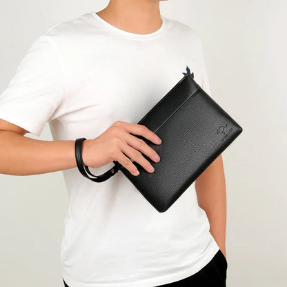 Men’s Designer Leather Clutch – Large Capacity Phone & Wallet Pouch