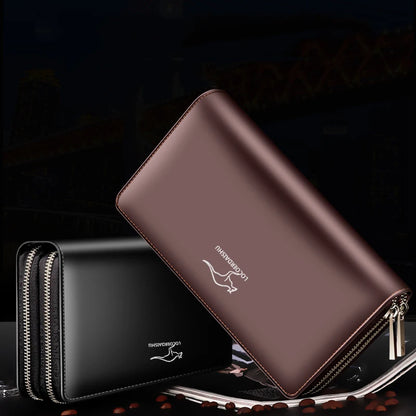 Men’s Leather Business Wallet – Double Zipper Clutch with Large Capacity
