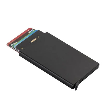 Automatic Flip Card Holder – Metal Anti-Theft Wallet with 12-Slot Side Push Design for Men