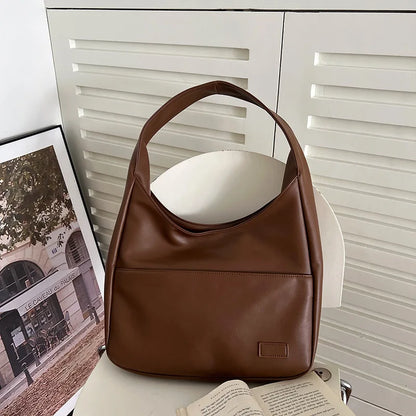 Women Hobo Bag Simple PU Leather Solid Shoulder Bag