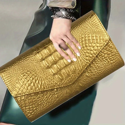 Crocodile Print Clutch – Stylish Large-Capacity Crossbody Bag for Women