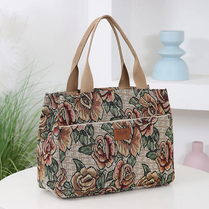 Floral Print Heavy Canvas Tote – High-Capacity Fashion Bag for Work & All Occasions