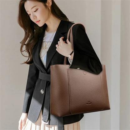 Luxury Leather Tote – Soft Designer Shoulder Bag for Women with Laptop Capacity