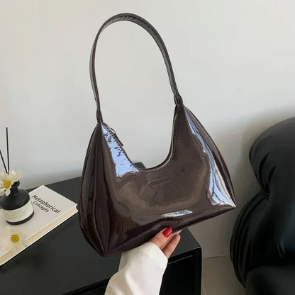 Trendy Patent Leather Shoulder Bag – Designer Underarm Tote for Women