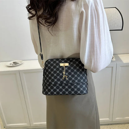 Leather Shell Crossbody – Women’s Shoulder Handbag with Deer Pendant