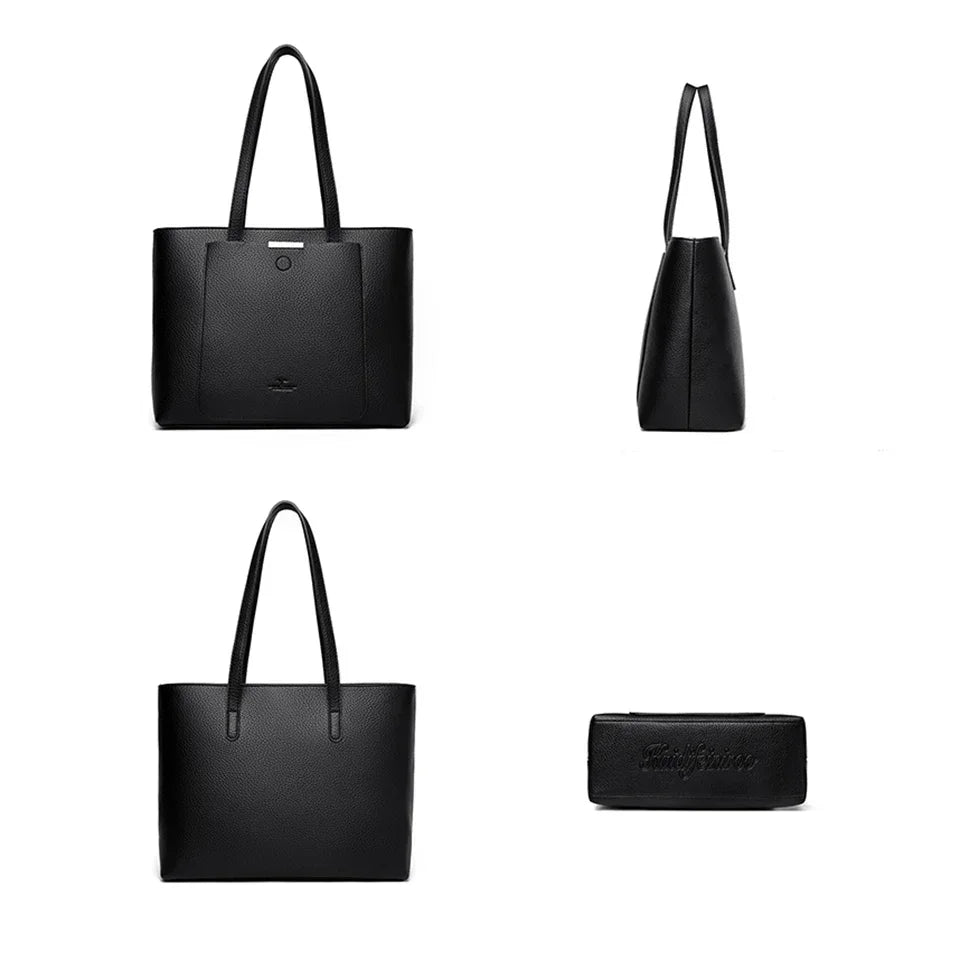 Luxury Leather Tote – Soft Designer Shoulder Bag for Women with Laptop Capacity
