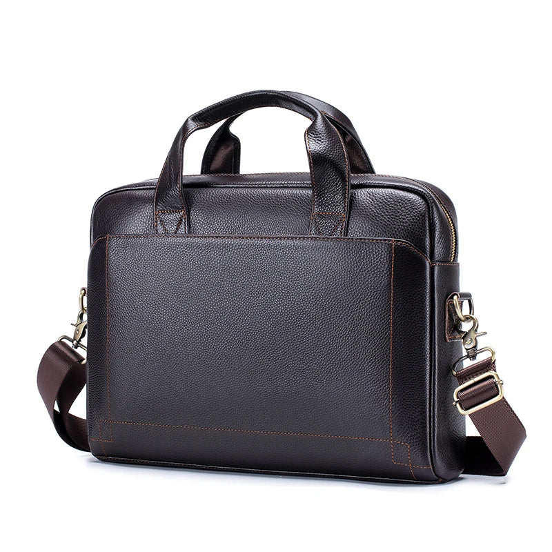 Men’s Top-Grain Leather Briefcase – Cowhide Laptop & Crossbody Office Bag