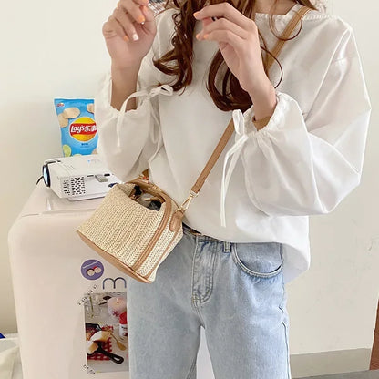 Summer Straw Bucket Bag – Girls’ Tote