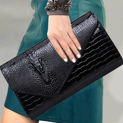 Crocodile Print Clutch – Stylish Large-Capacity Crossbody Bag for Women